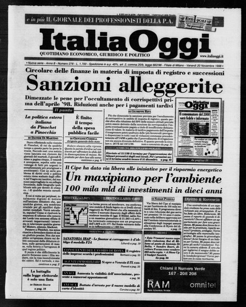 Italia oggi : quotidiano di economia finanza e politica